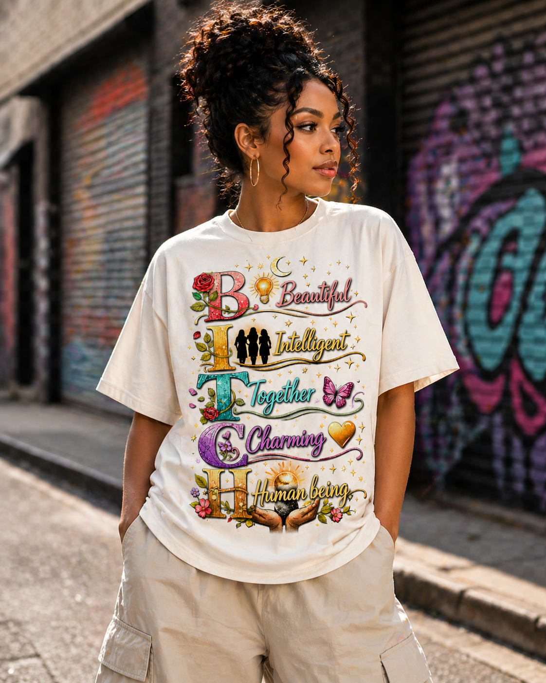 Beautiful Intelligent Together Charming Human Being T-Shirt – Bold Statement Streetwear B.I.T.C.H ACRONYM DESIGN
