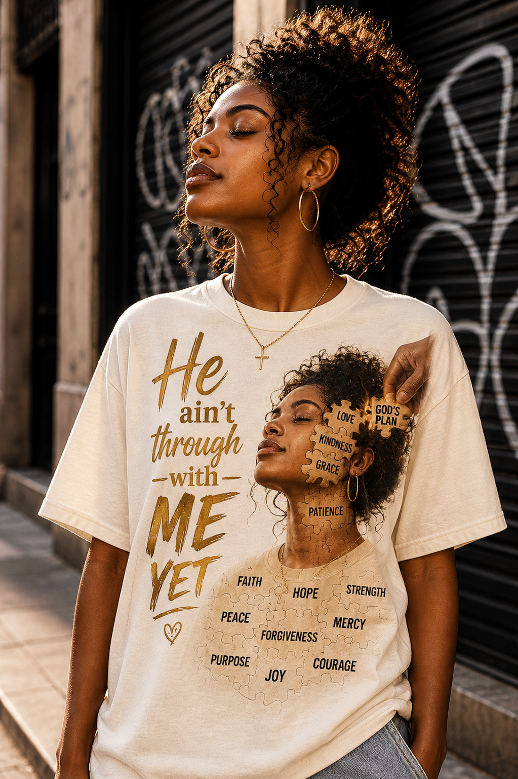 He Ain’t Through With Me Yet Tee (Female) printed tshirt coffee black color