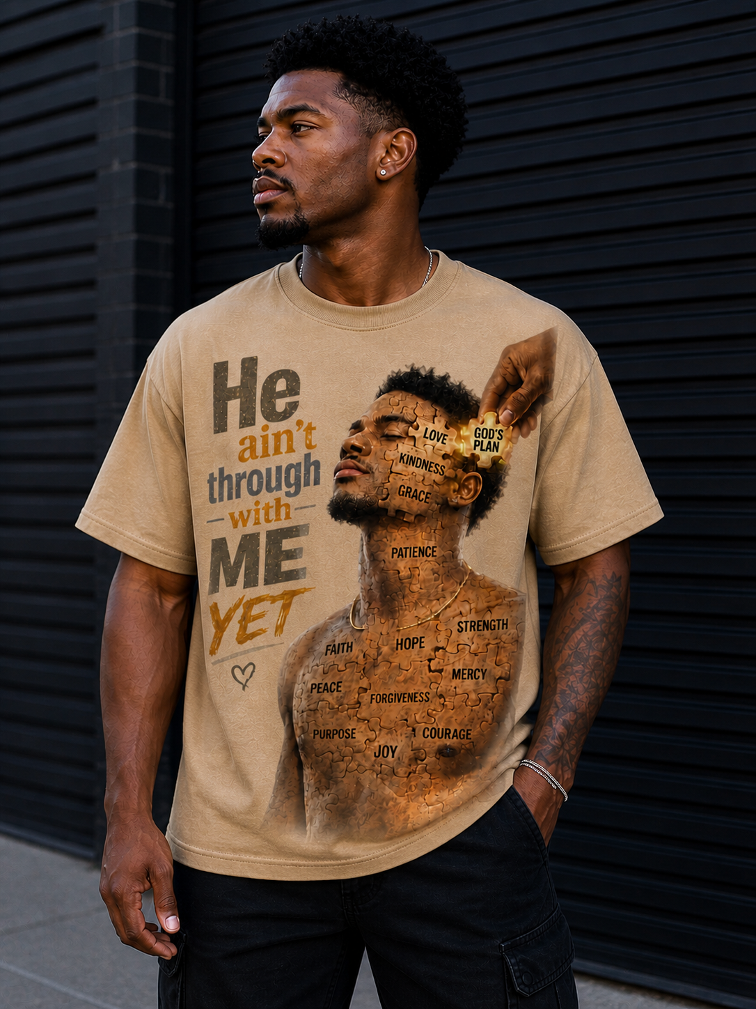 he ain’t through with me yet tee (male) he ain’t through with me yet tee (male)