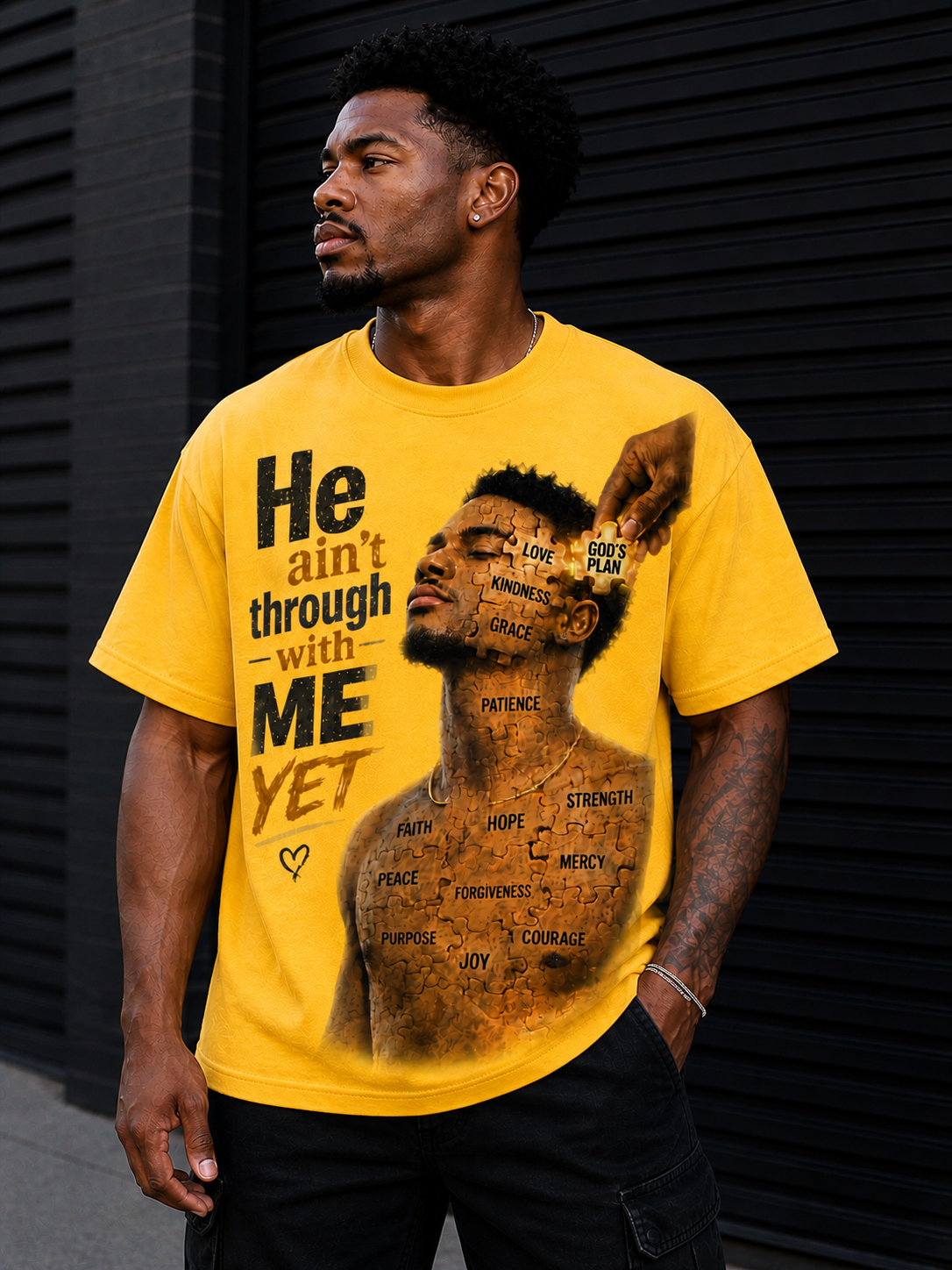 he ain’t through with me yet tee (male) he ain’t through with me yet tee (male)