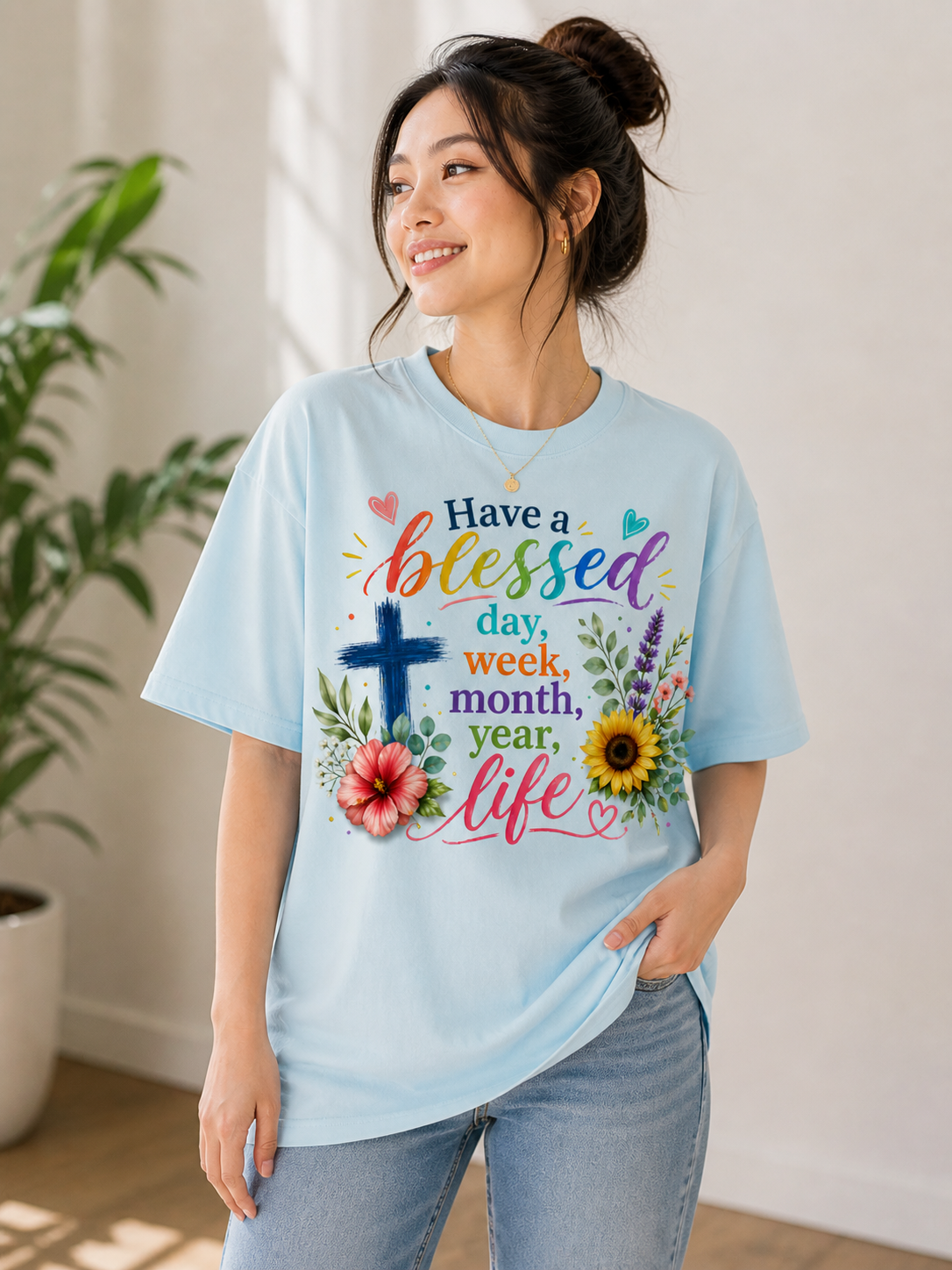 have a blessed day, light blue have a blessed day, light blue